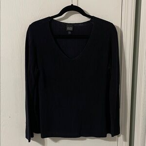 Eileen Fisher Silk Blend Like New Santana Knit V-Neck Navy Sweater Size Large